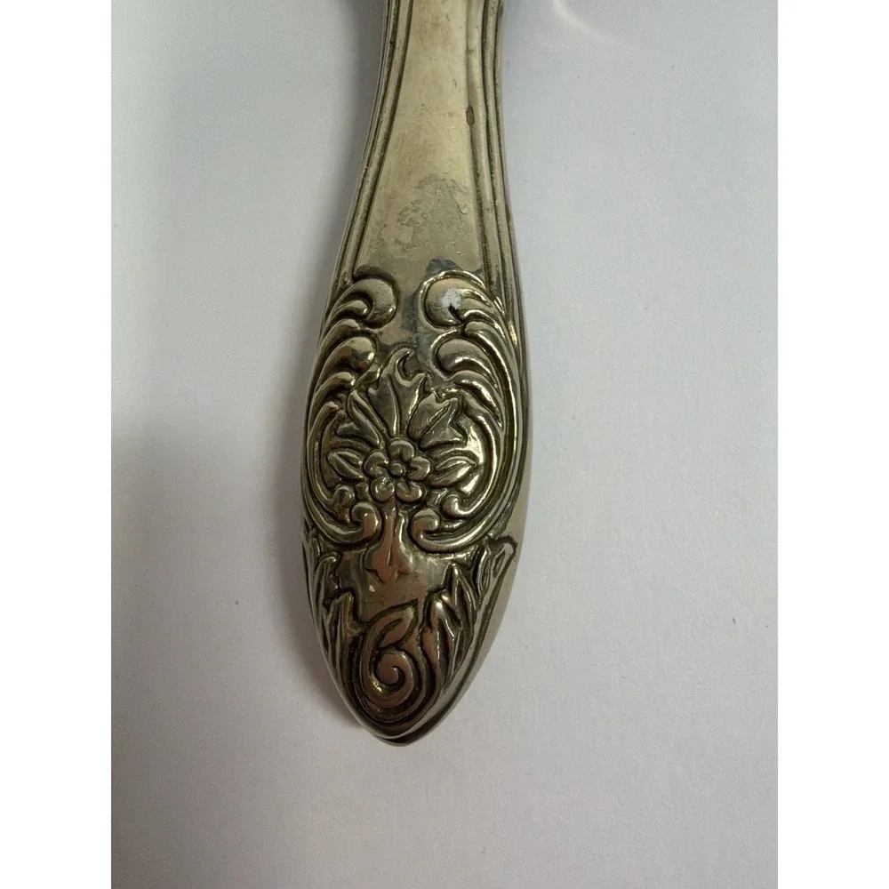Vintage Ornate‎ Silver Plated Repousse Rose Vanity Hand Mirror and Brush Set